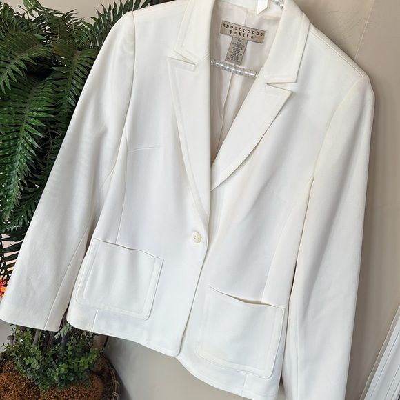 Apostrophe Petite White Buttoned Blazer Tailored Suit Jacket Lined Office Spring - Picture 6 of 14